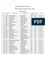 Admission Record 2021-25 BS Computer Science Session 2021-2025 (Evening)