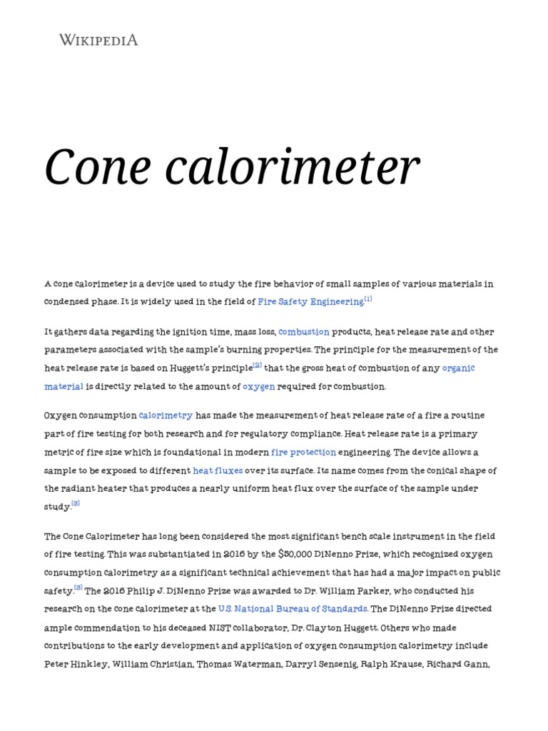 Cone Calorimeter Wikipedia PDF Chemistry Heat Transfer