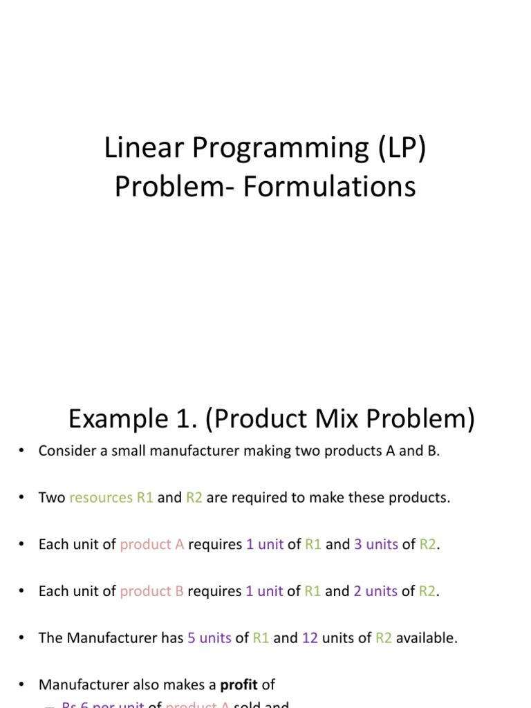 2 Linear Programming (LP) Problem - Formulations | PDF | Linear ...