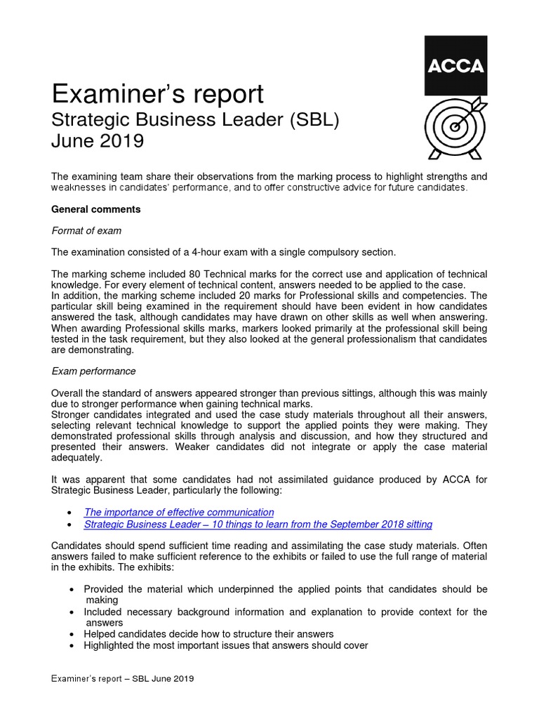 SBL June 2019 Examiner's Report Insights | PDF