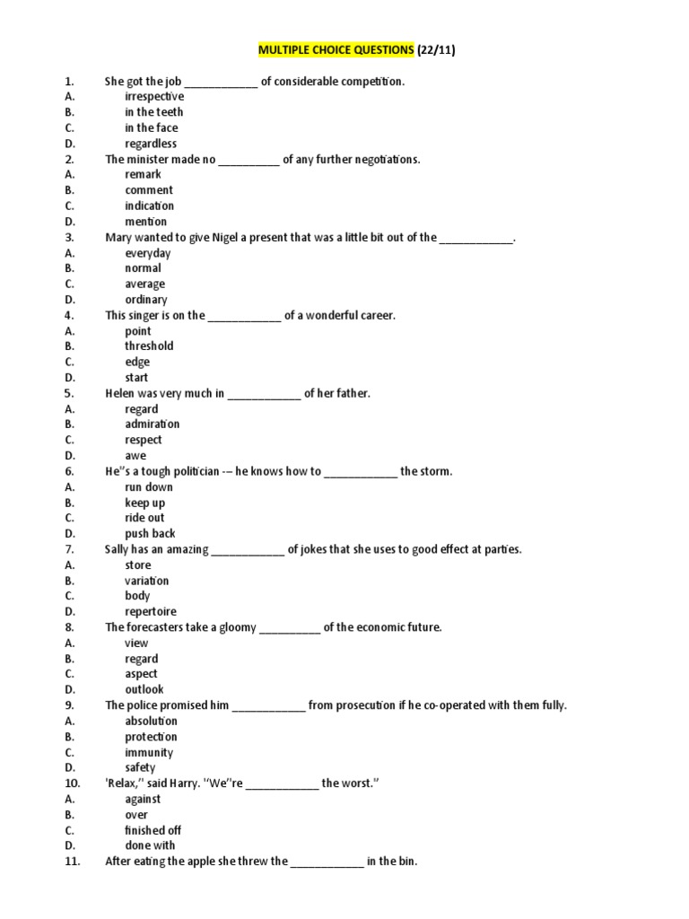 Multiple Choice Questions Practice | PDF