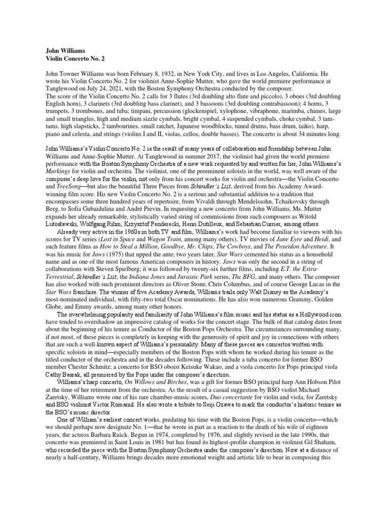 John Williams Violin Concerto 2 PDF