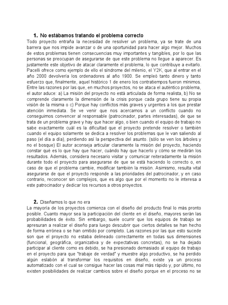 Errores comunes en gestión de proyectos | PDF