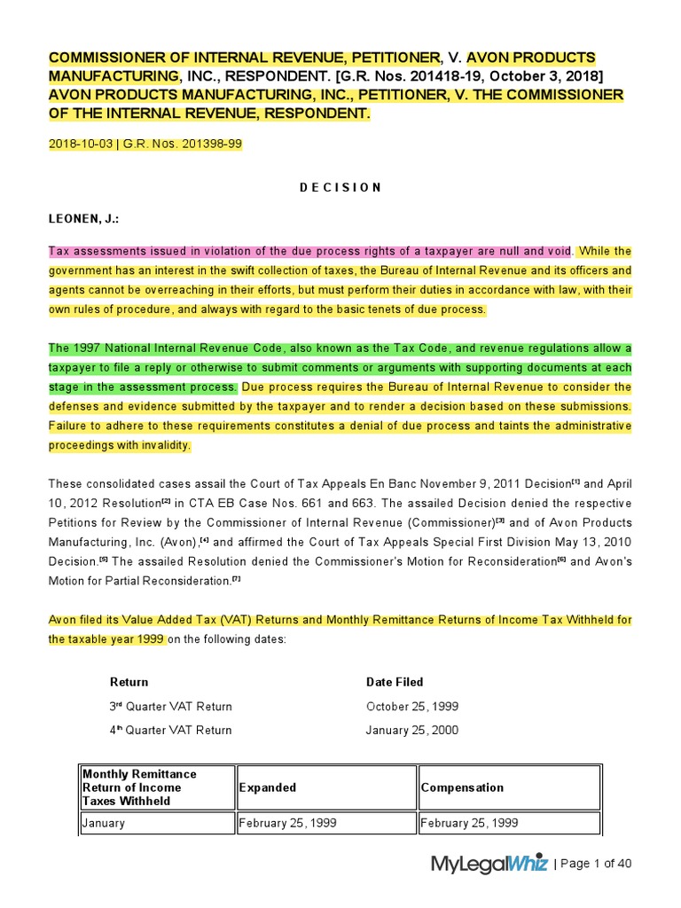 2.) CIR Vs AVON PDF Taxes Internal Revenue Service