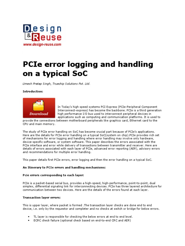 PCIe Error Logging and Handling On A Typical SoC | PDF | System On A ...