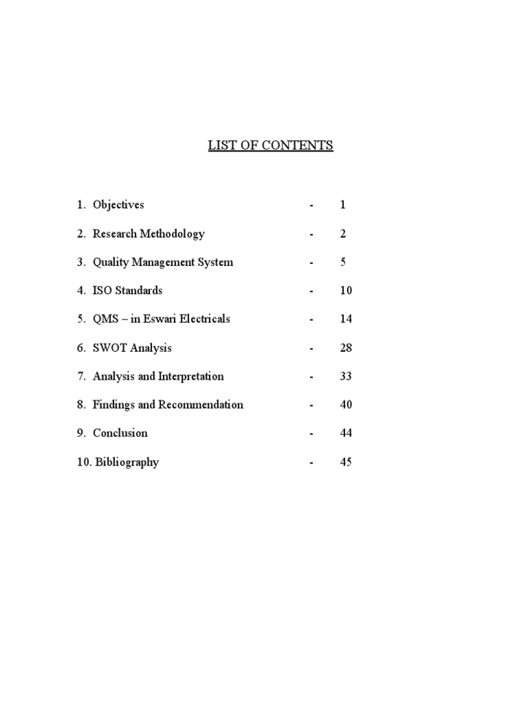 Contents Overview for QMS Document | PDF