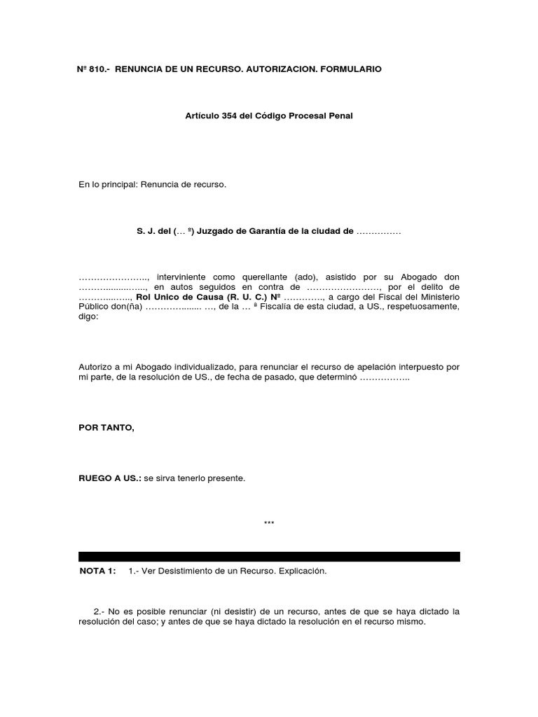 Renuncia de Recurso: Formulario y Proceso | PDF