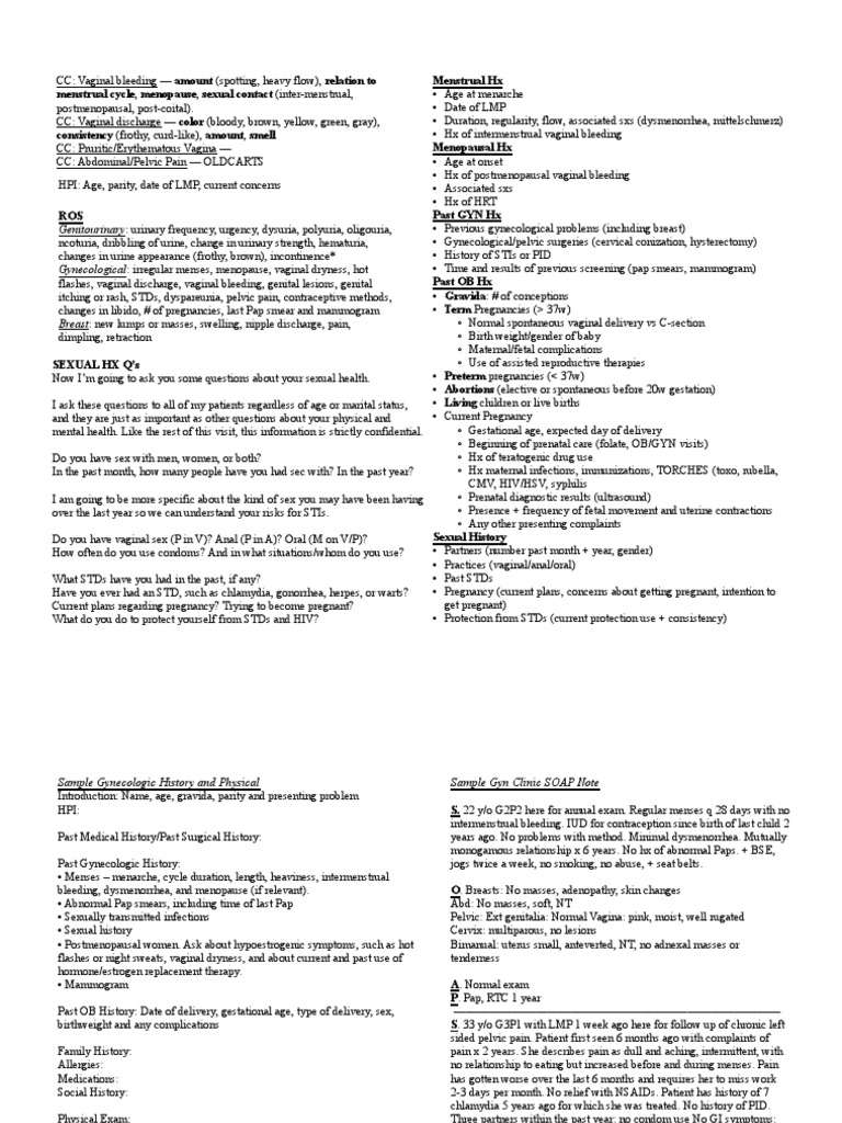 OBGYN H&P Guide | PDF