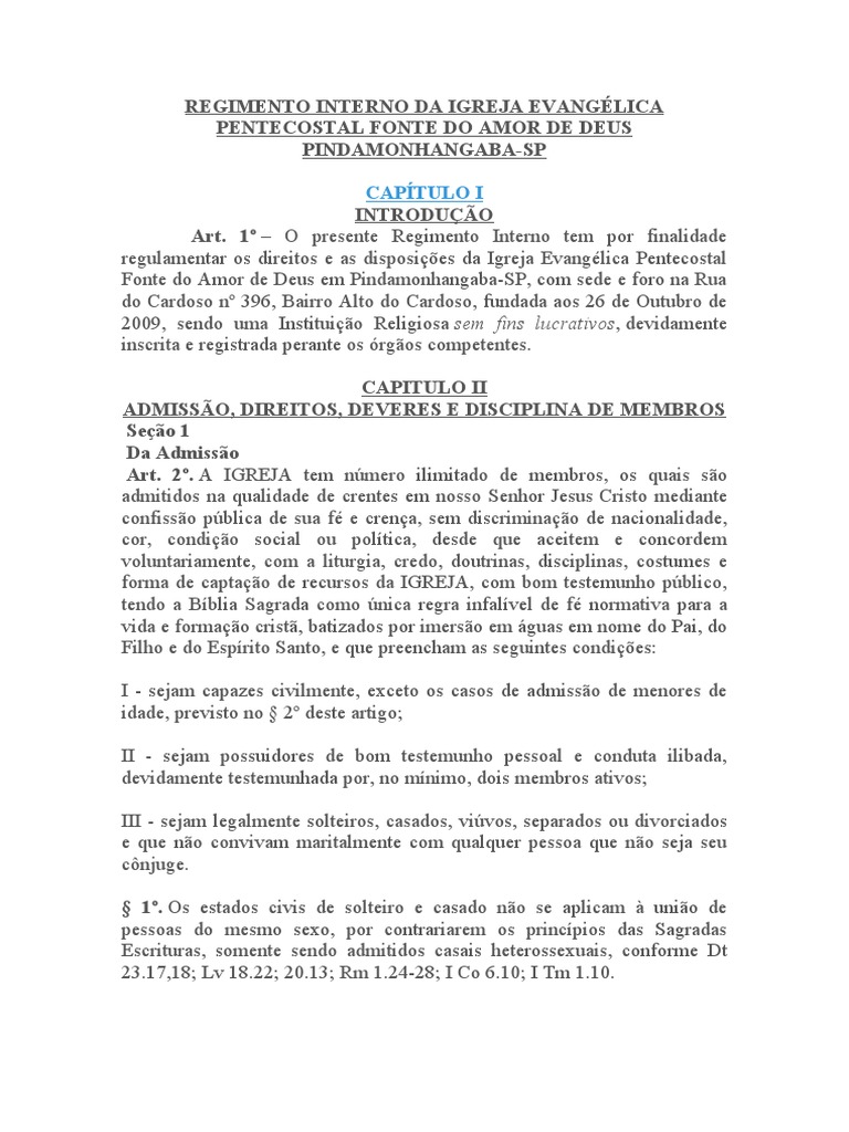 Regimento Interno Da Igreja Evangélica Pentecostal