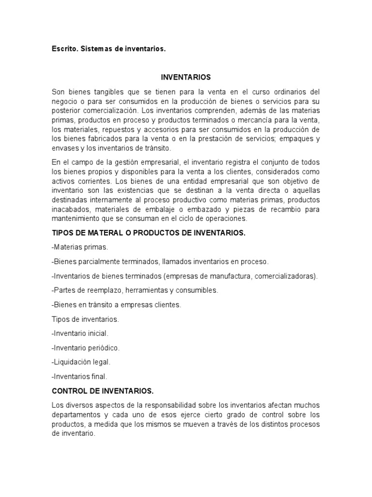 Tipos y Control de Inventarios Empresariales | PDF | Inventario | Economias