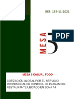 157-11-2021. MESA 5 CASUAL FOOD.  Cotización por el servicio de control de plagas del restaurante ubicado en zona 14. Nov2021