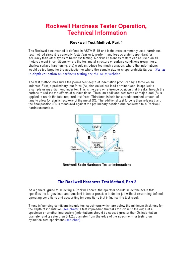 Rockwell Hardness Tester Operation | PDF | Hardness | Materials Science