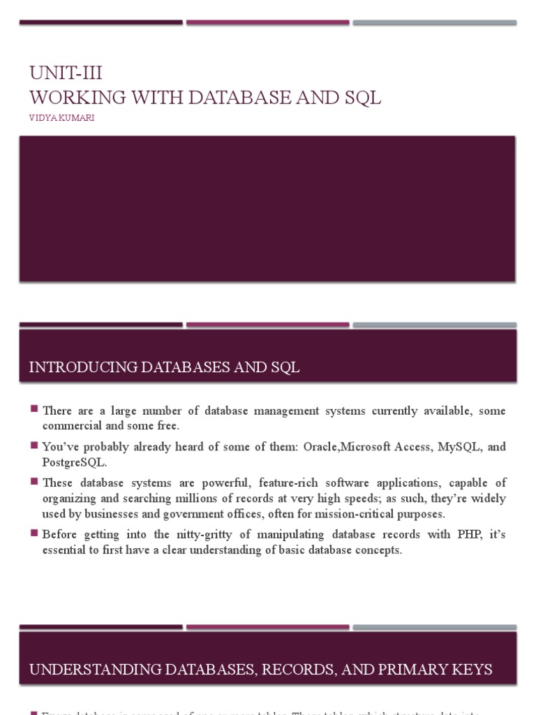 Working With Database and SQL | PDF | Databases | Sql