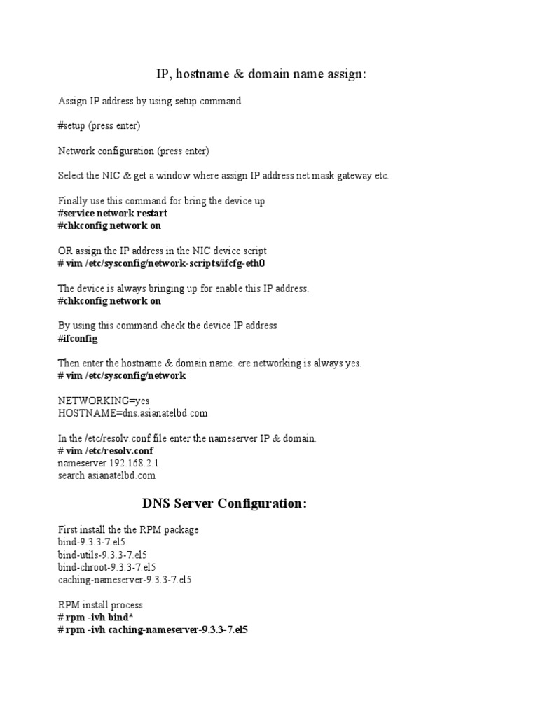 IP, Hostname & Domain Name Assign:: DNS Server Configuration | PDF ...
