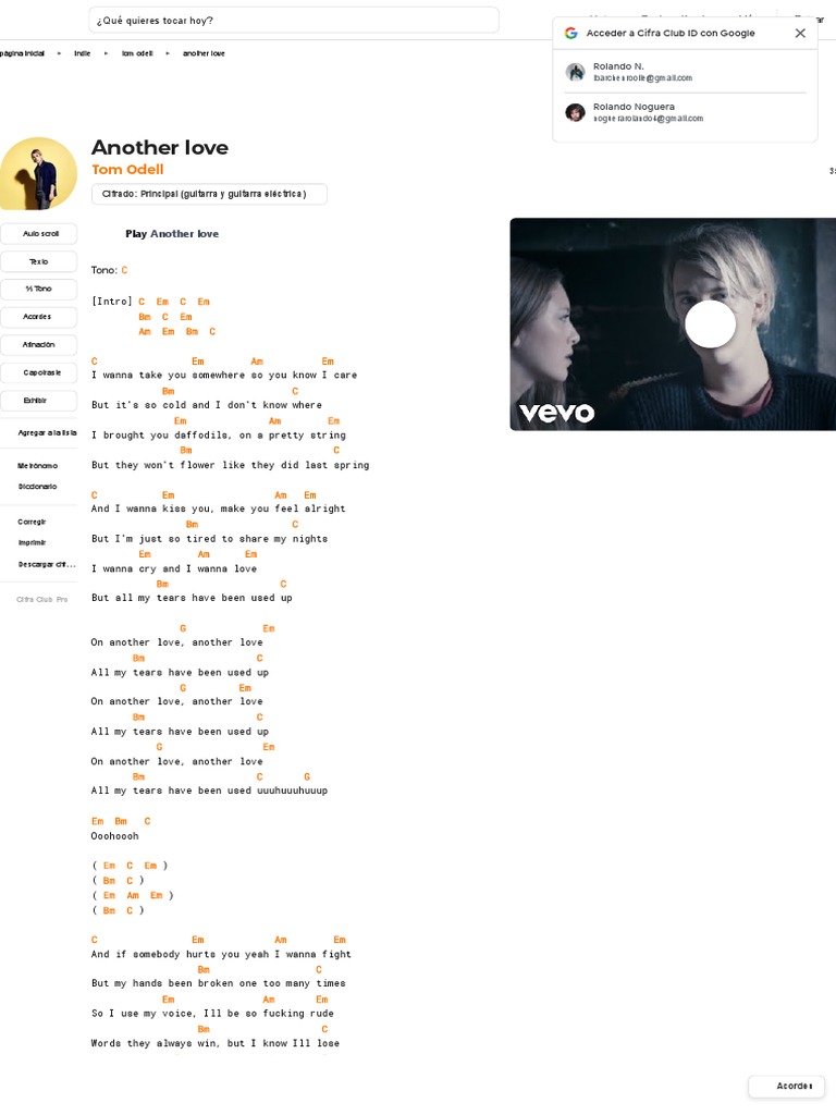 Another Love Tom Odell Cifra Club PDF Indústria da música