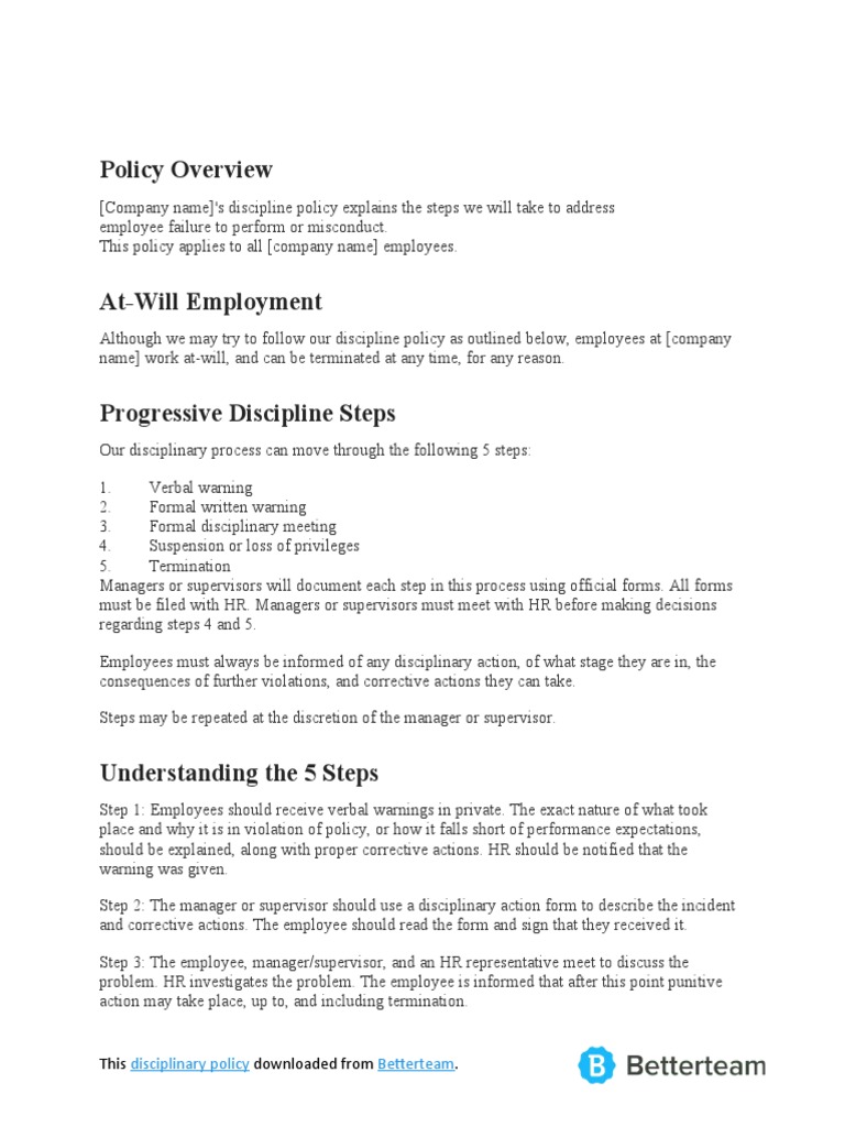 Disciplinary Policy Template Download 20210126 PDF Disciplines
