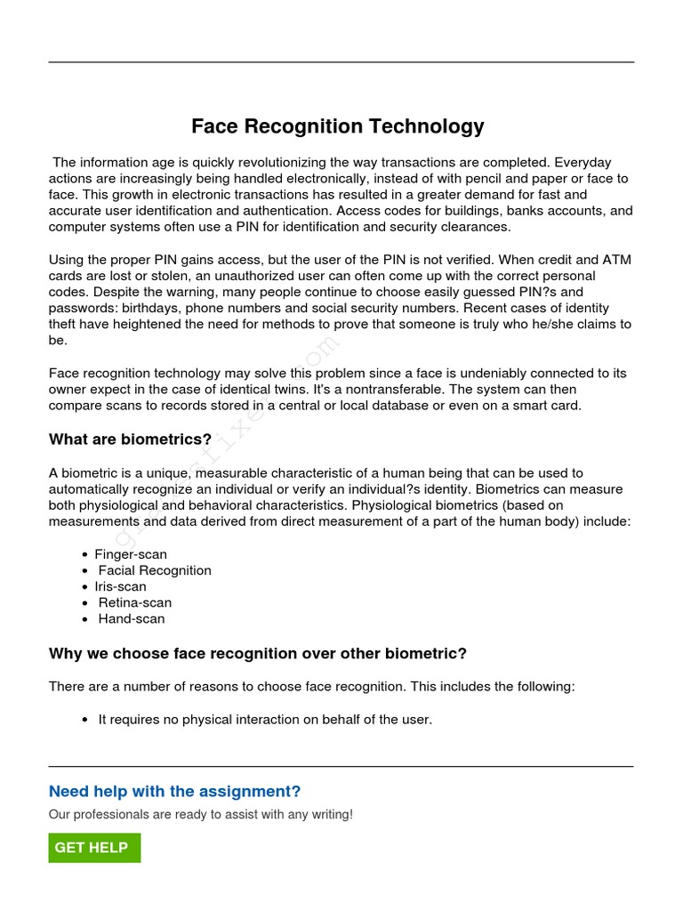 Face Recognition Technology: What Are Biometrics? | Download Free PDF ...