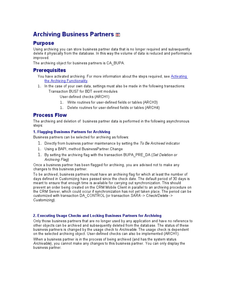 SAP Business Partner Archiving Guide | PDF | Database Transaction ...