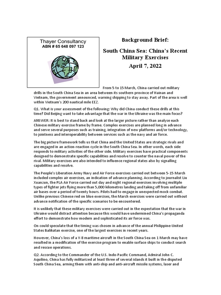 Thayer South China Sea China S Recent Military Exercises Pdf People S Liberation Army Navy World Politics