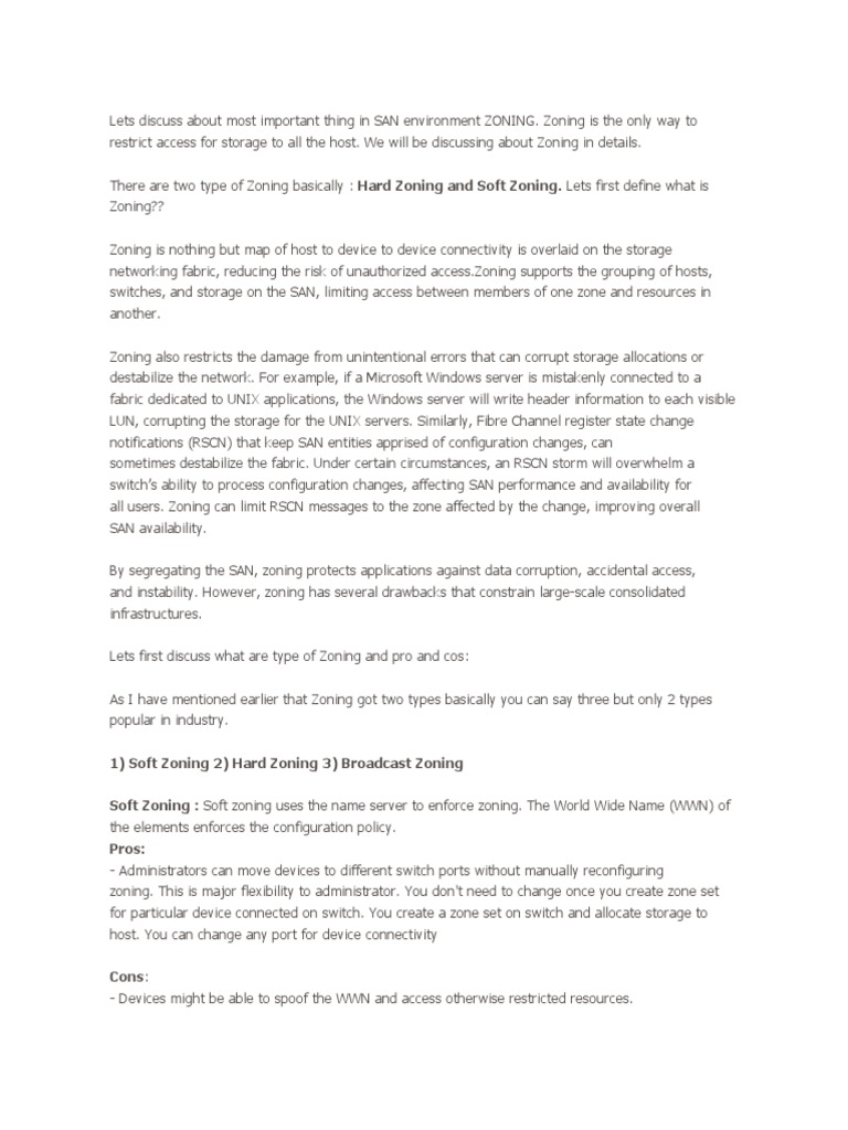 Understanding Zoning in SAN Environments Types of Zoning, Benefits