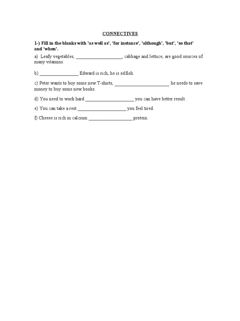 Connectives Exercises for Practice | PDF | Home & Garden