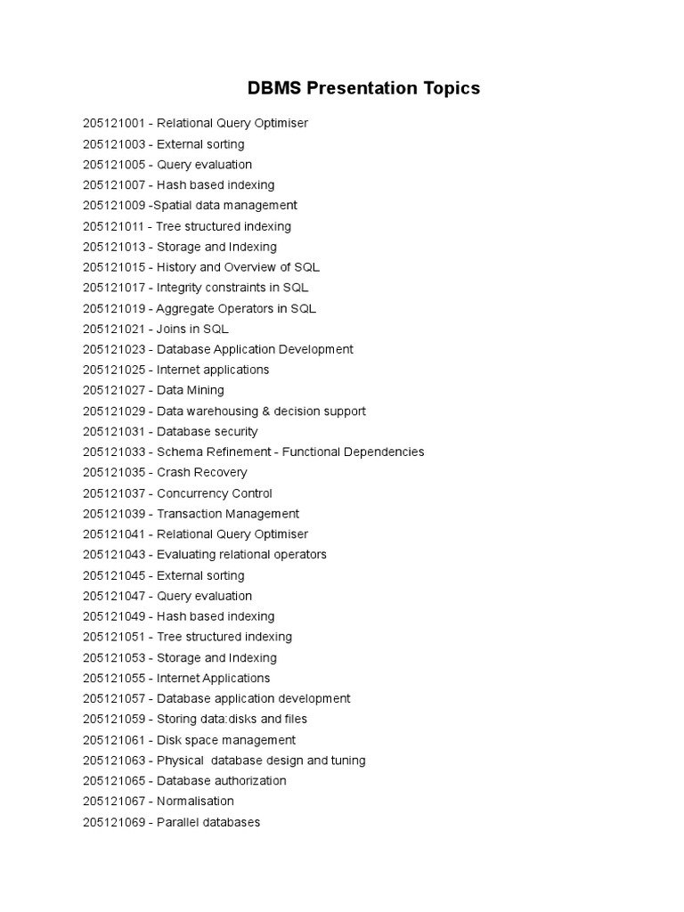 Topics For DBMS | PDF