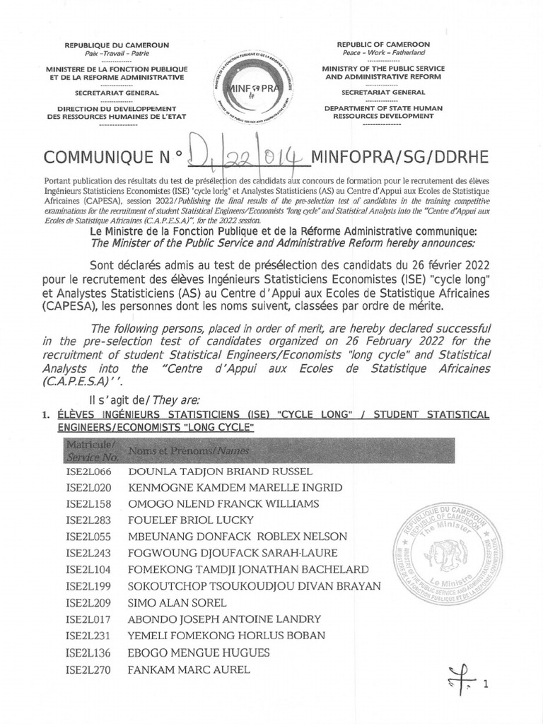 Résultats CAPESA 2022: Admis et Classements | PDF