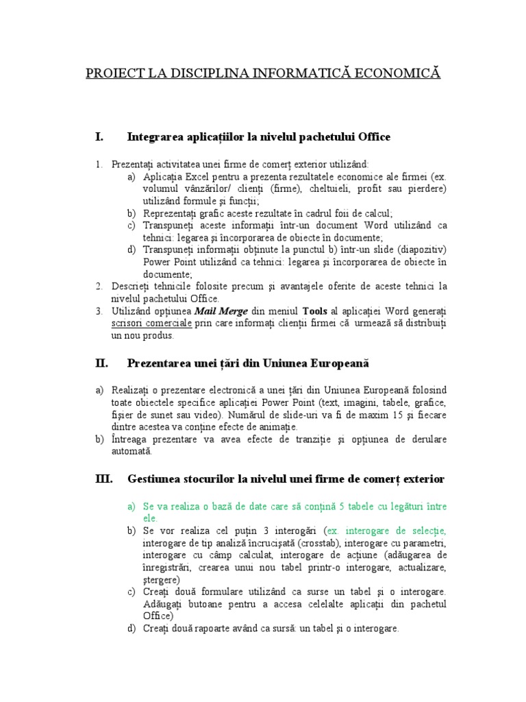 Proiect La Disciplina Informatică Economică | PDF