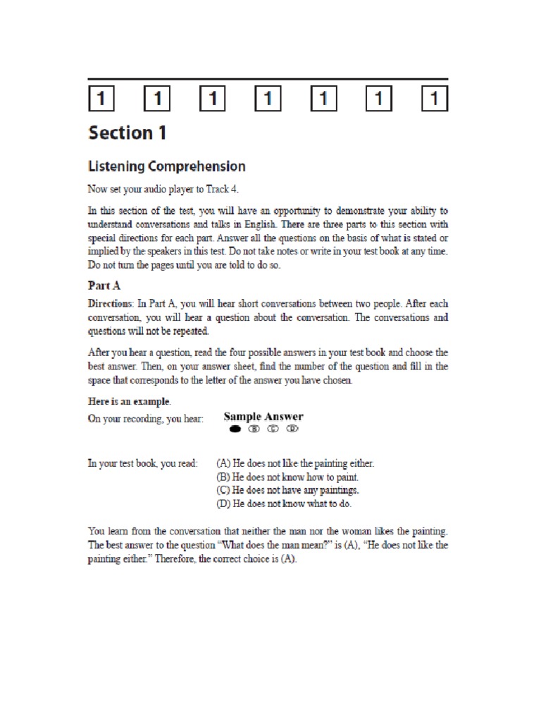TOEFL Placement Test Question Sheet PDF