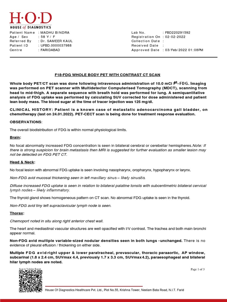 03 02 2022 HOD Labs PET CT Report Madhu Bindra PDF