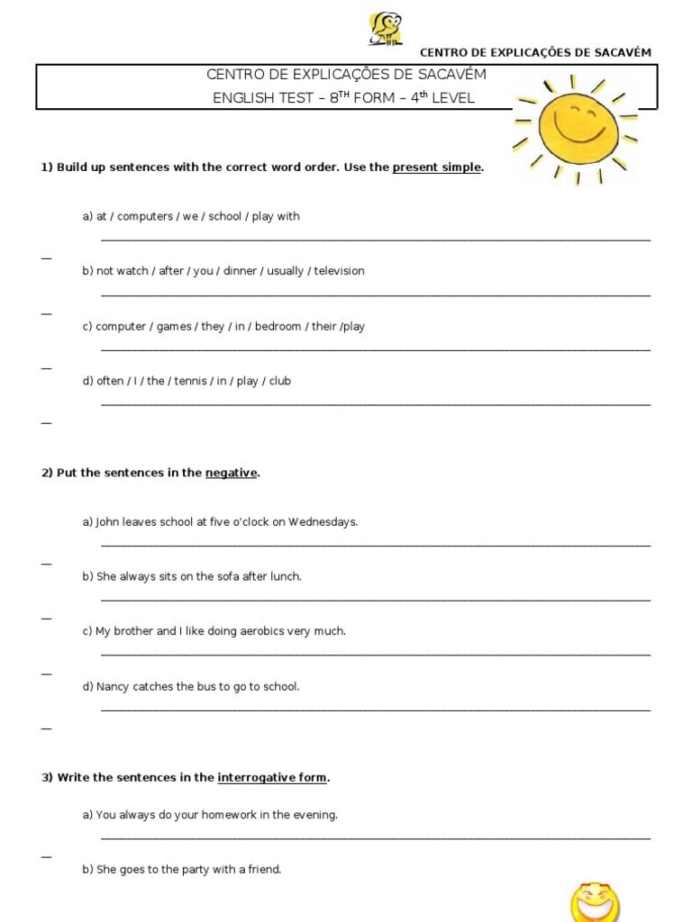 English 8th Grade - Present Simple Revision Work | PDF | Linguistic
