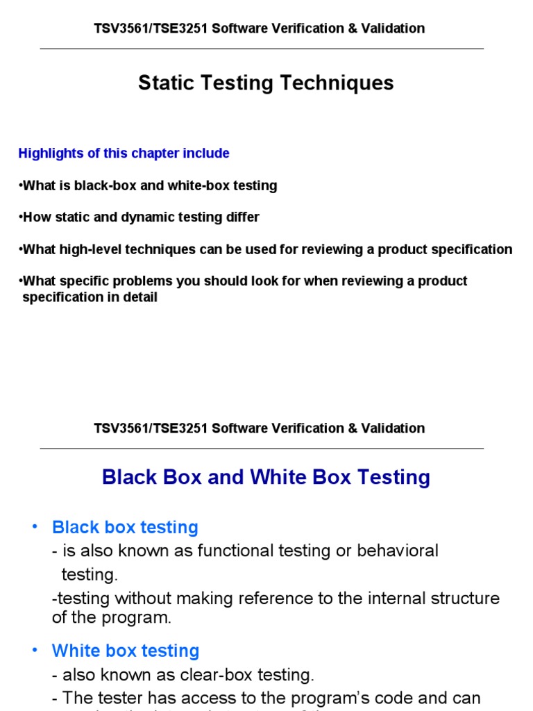 Static Testing Techniques Overview | PDF