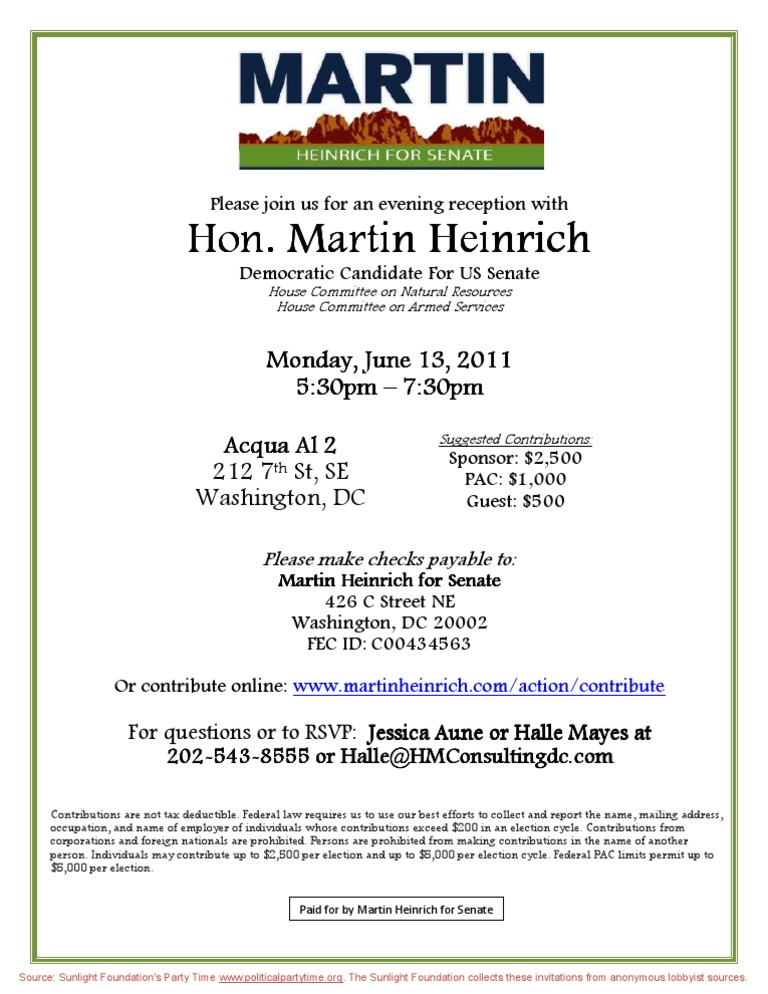 Senate Campaign Reception Invite | PDF | Political Action Committee ...