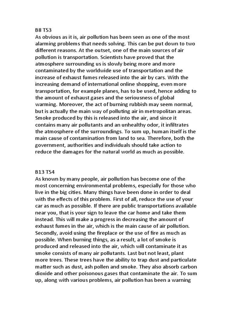 Paragraph Practice PDF English Language Air Pollution