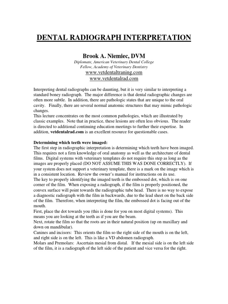 Dental Radiograph Interpretation PDF