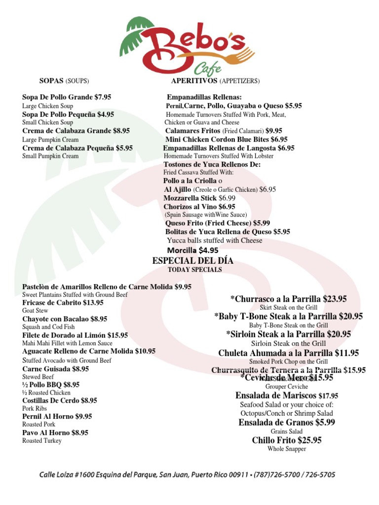 Menu Bebo's Cafe PDF