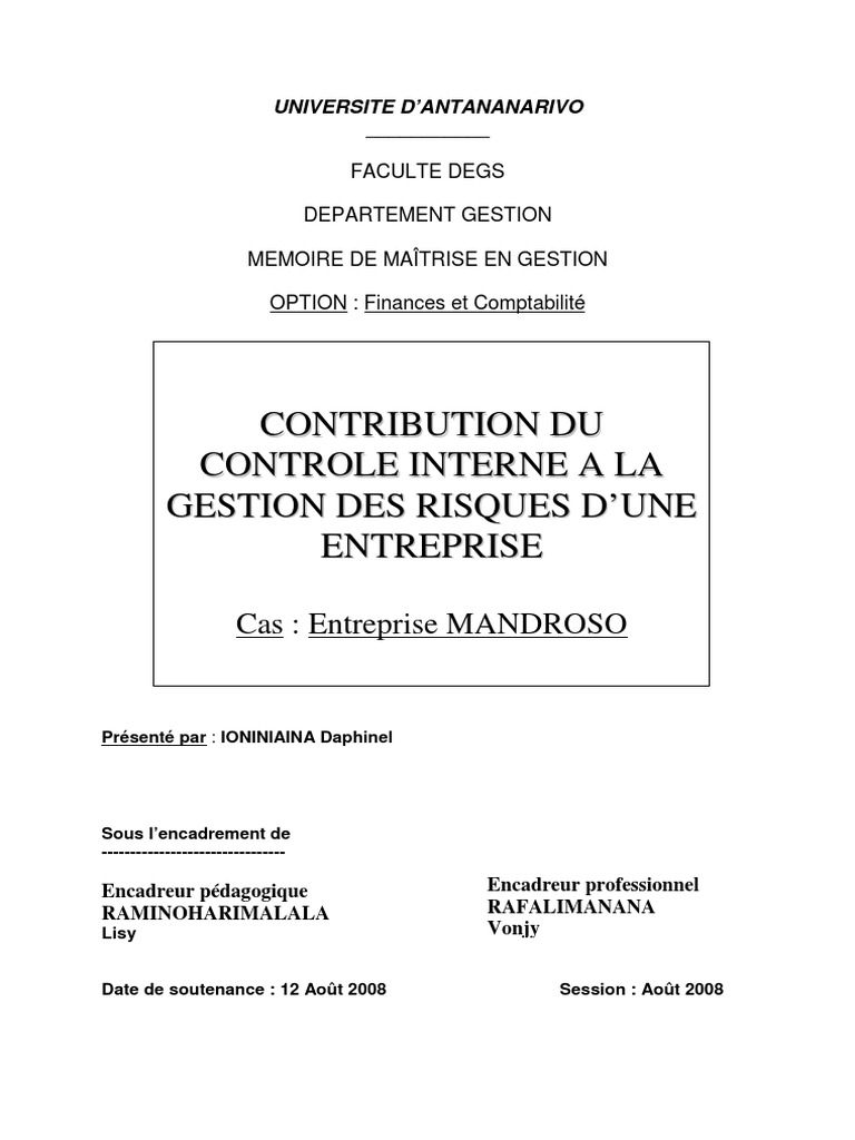 Contrôle interne et gestion des risques | PDF | Audit | Contrôle interne