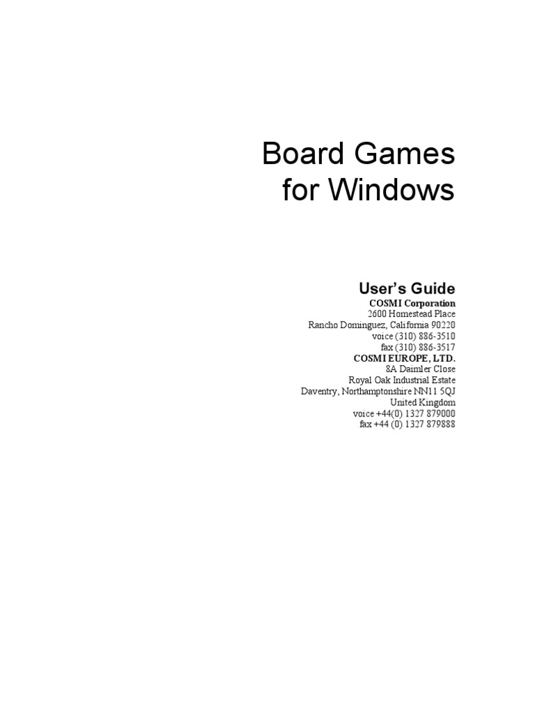 Board Games For Windows: User's Guide | PDF | Gaming | Competitive Games