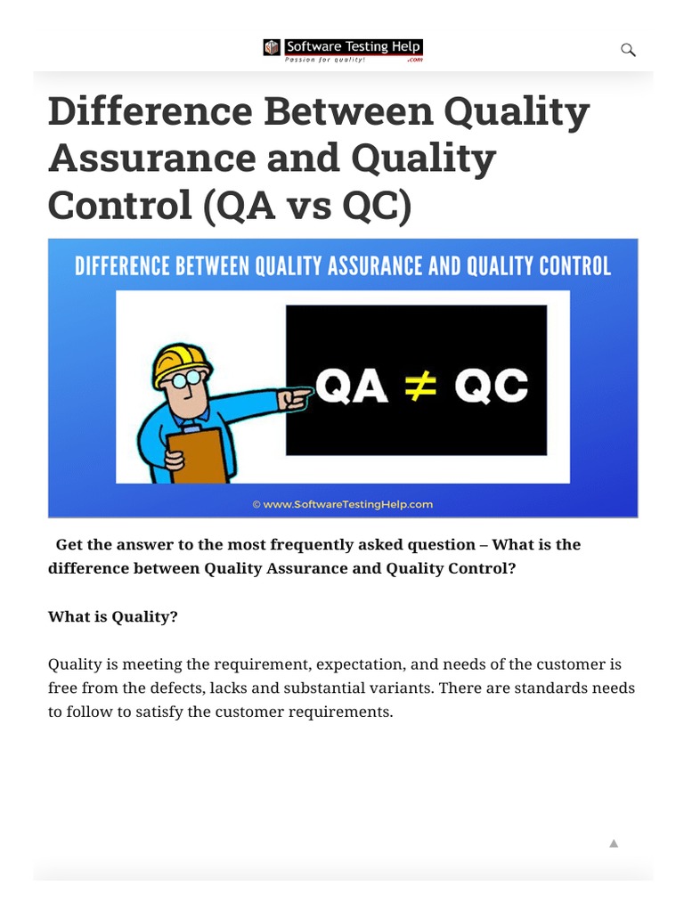 Difference Between Quality Assurance and Quality Control (QA Vs QC) | PDF