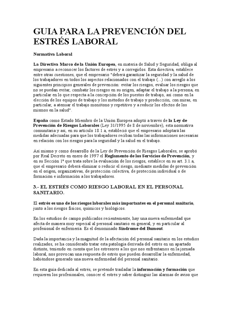 Guia para La Prevención Del Estrés Laboral | PDF | Estrés (biología ...