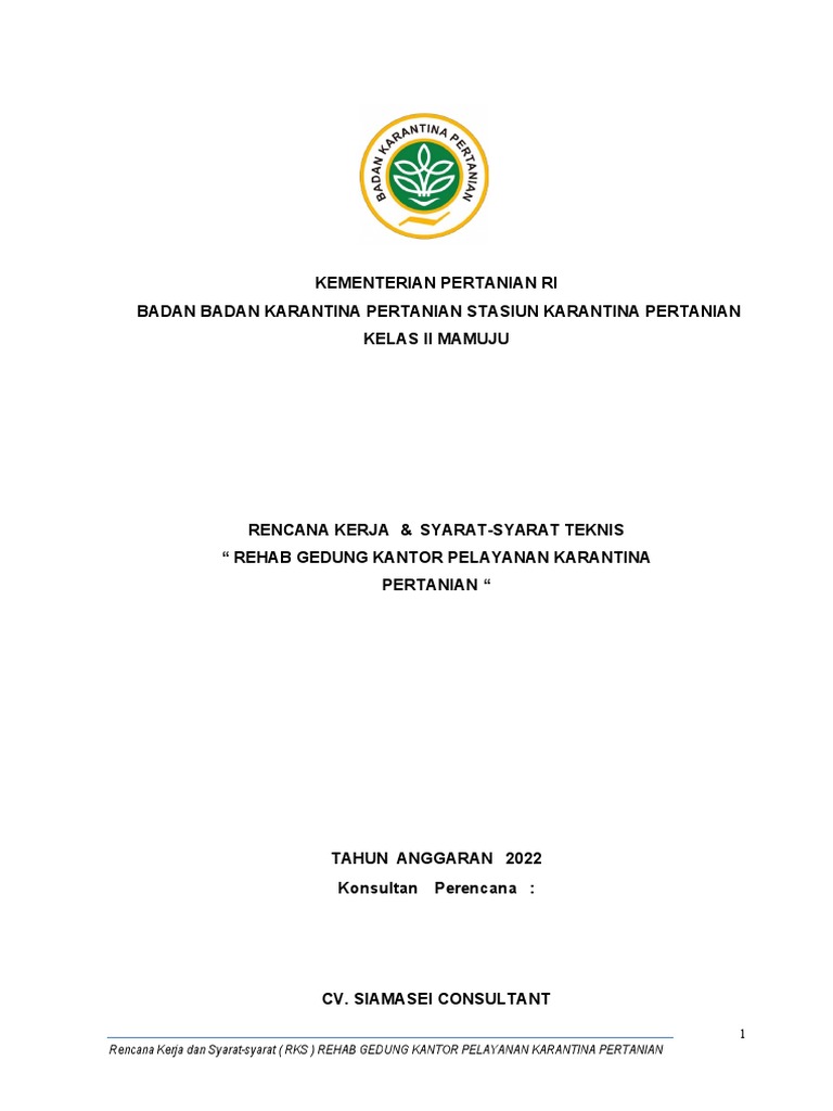 RKS Rehab Gedung Karantina Pertanian | PDF