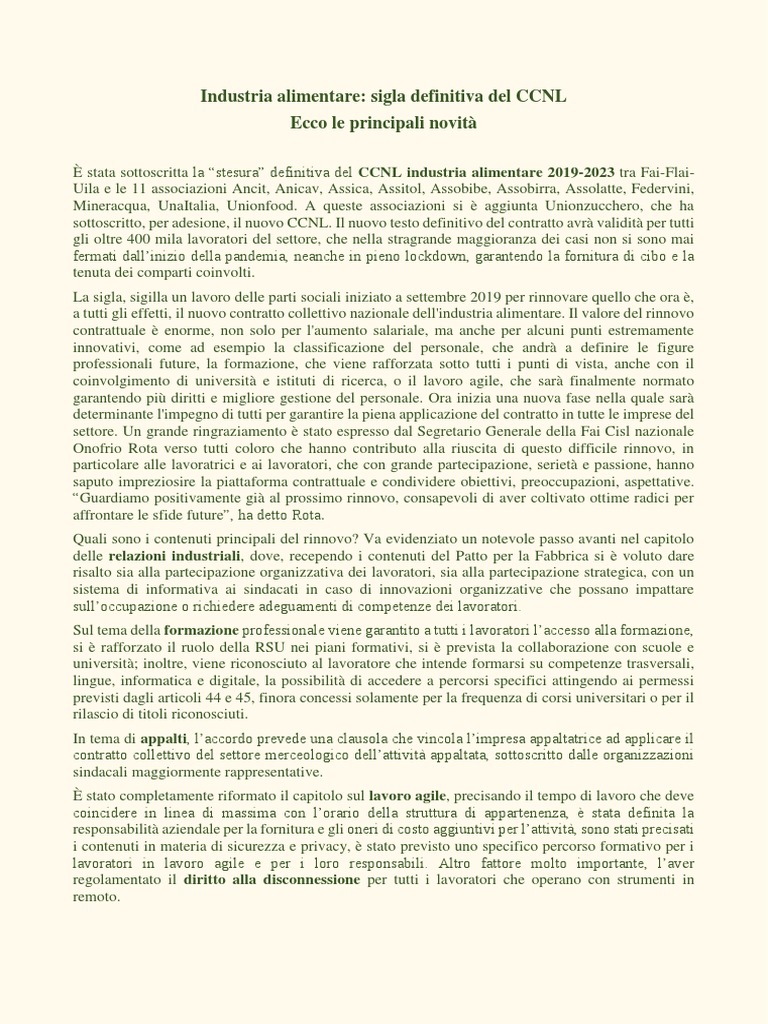 CCNL Industria Alimentare 2019 2023 PDF