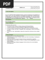 Course Description:: M21DE0108 Rdbms Lab L T P C Duration:14 Wks 0 0 2 2