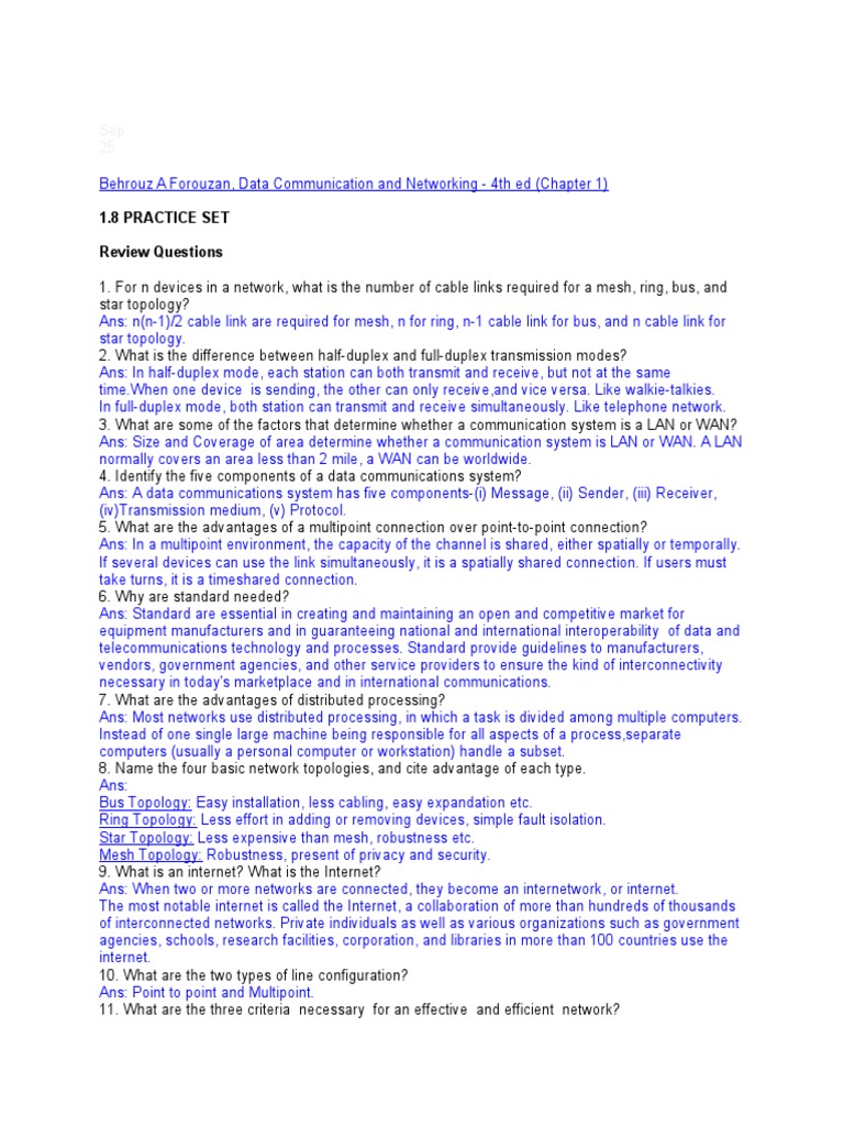 Solutions to Practice Questions from Data Communication and Networking 4th Edition by Behrouz A