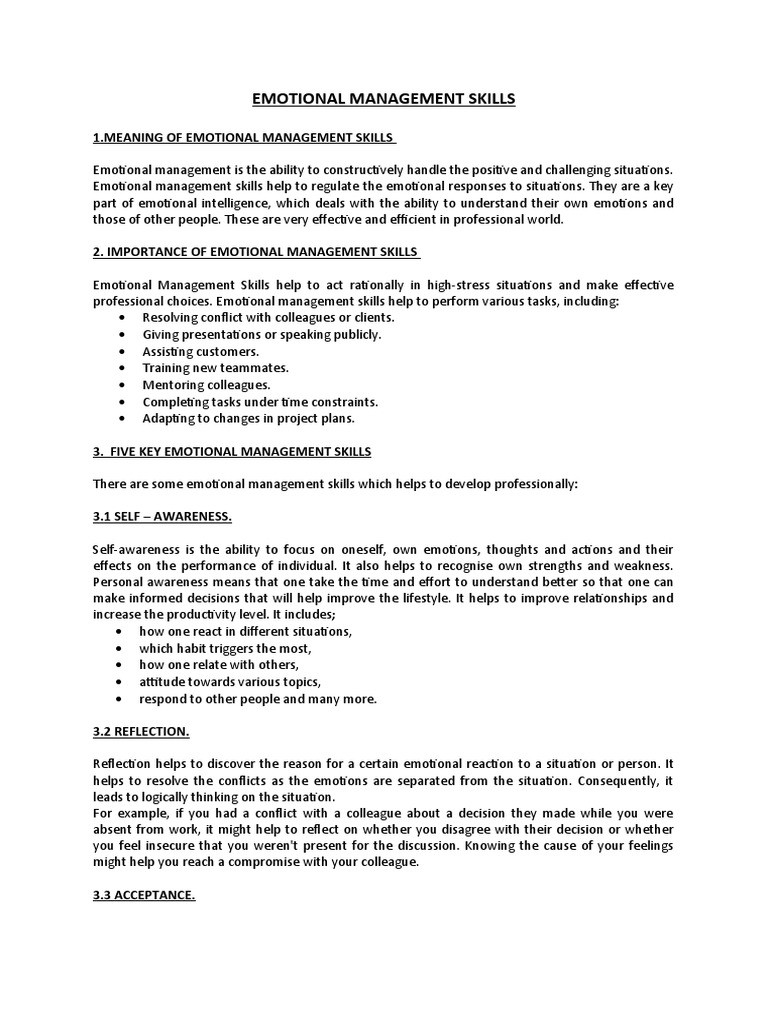 Understanding Emotional Management Skills | PDF | Emotions | Feeling