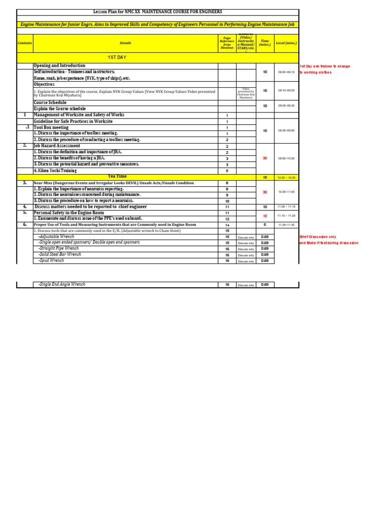 Engine Maintenance Course Lesson Plan | PDF | Pump | Boiler