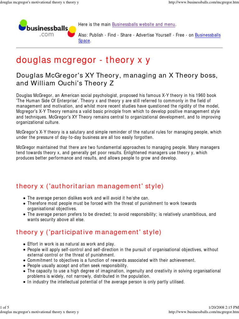 Mcgregor S Theory X Theory Y Pdf Action Philosophy Applied