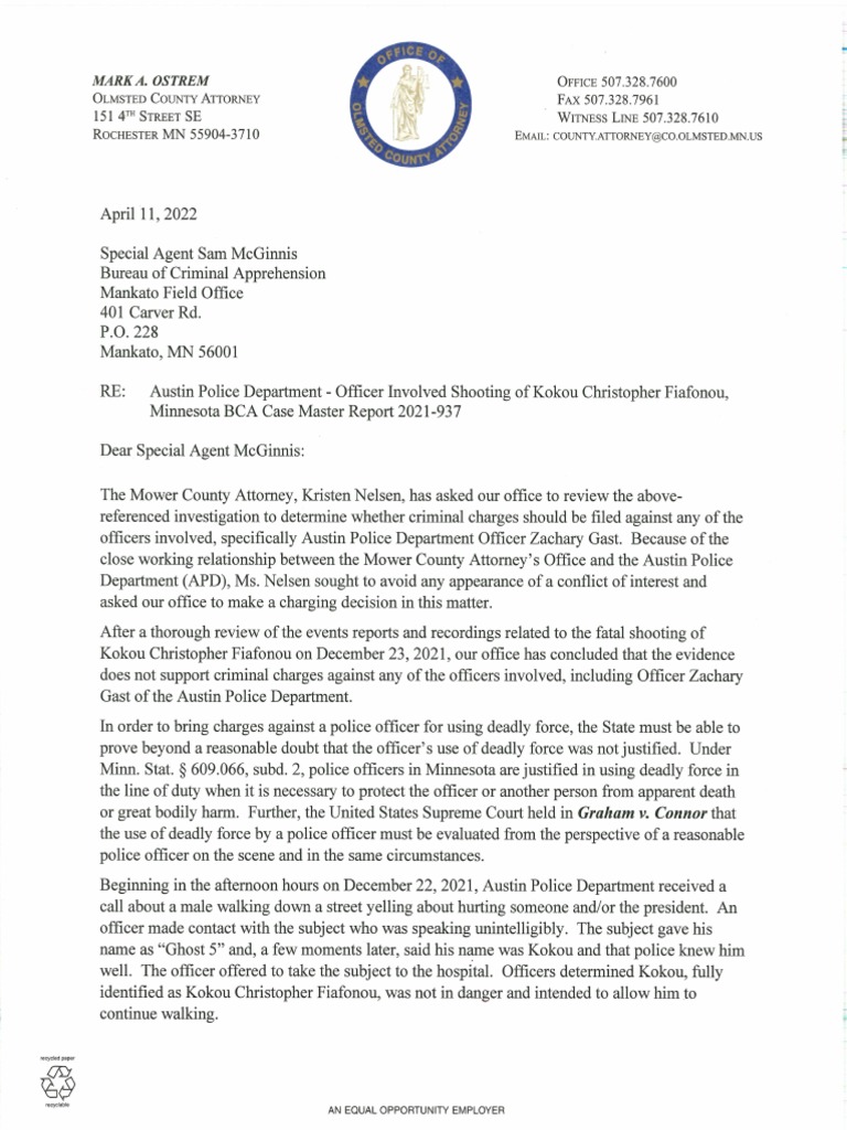 Austin Police Department Officer Involved Shooting Declination Letter ...