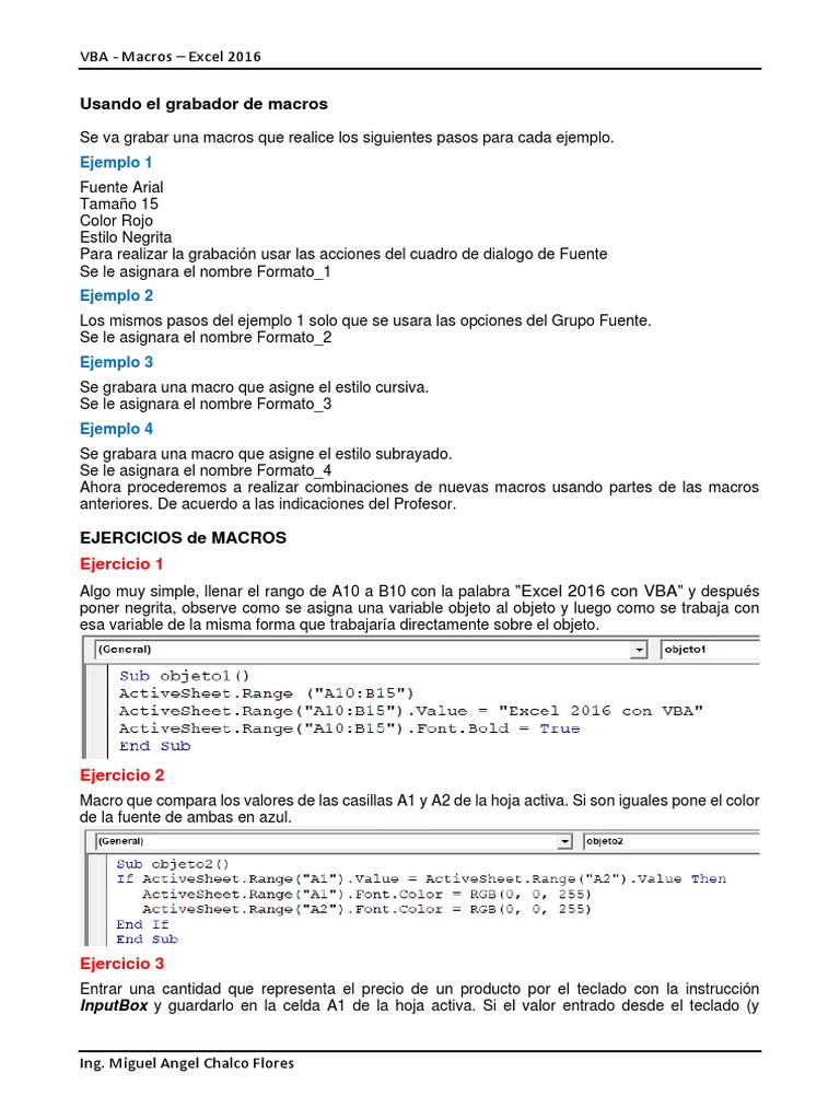 Ejercicios de macros con vba excel 2016 pdf