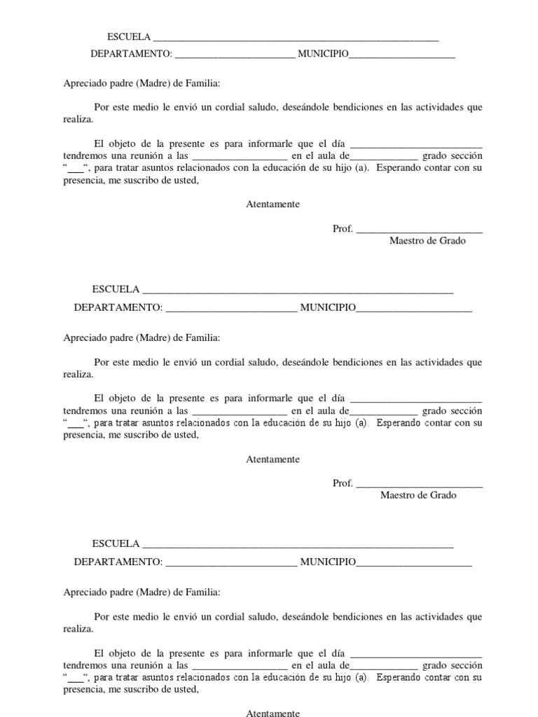 Notas Para Reunion de Padres de Familia